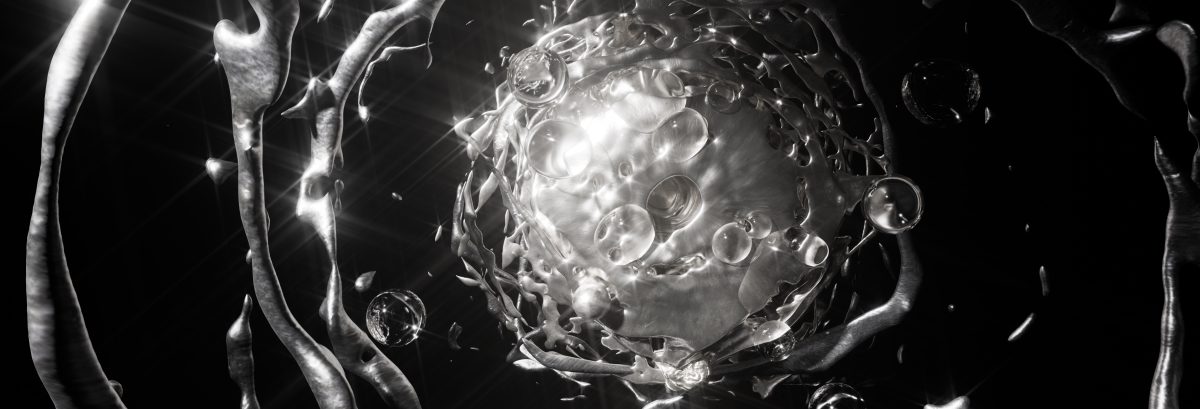 Black and white photo of an imaginary exploding star