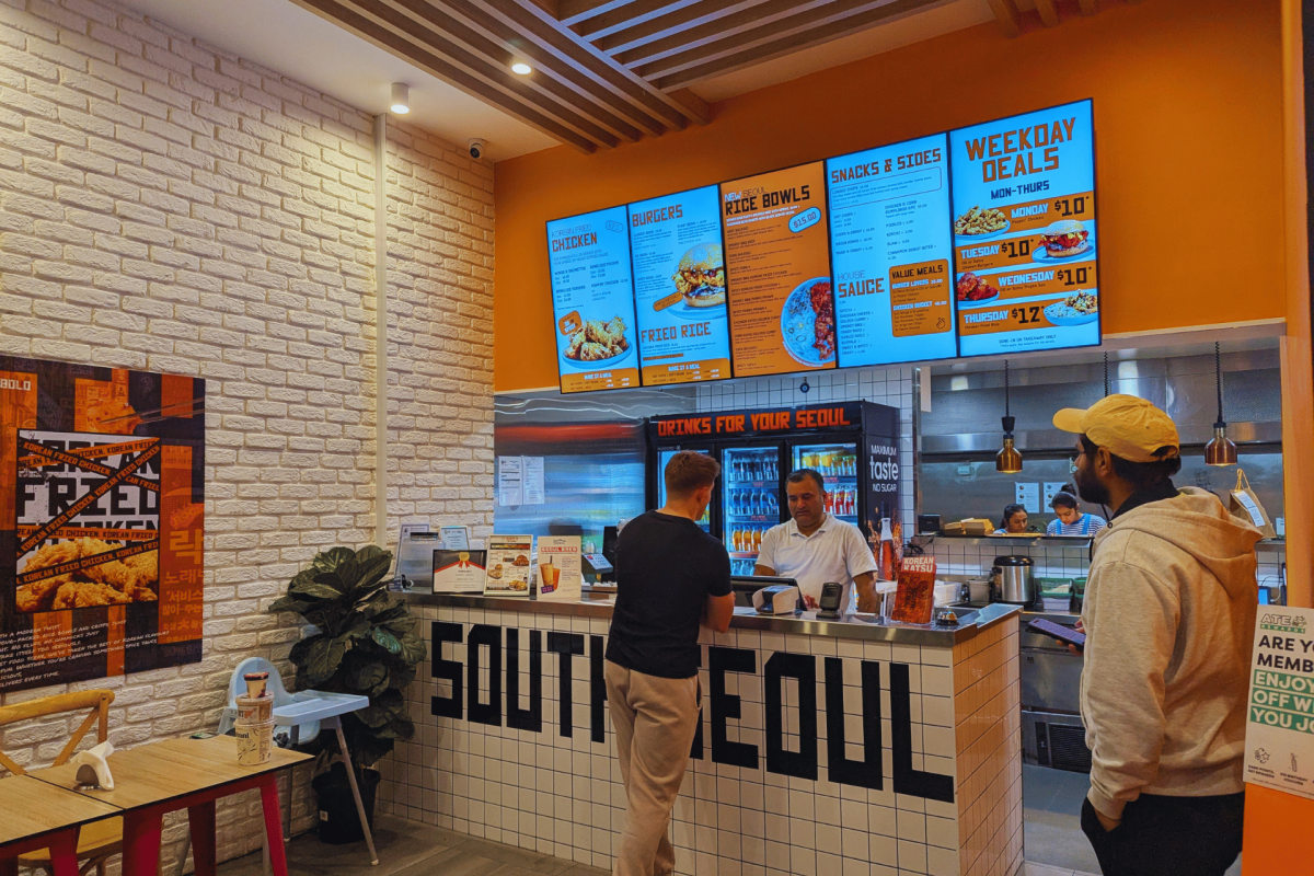 Takeaway counter at Korean fried chicken restaurant.
