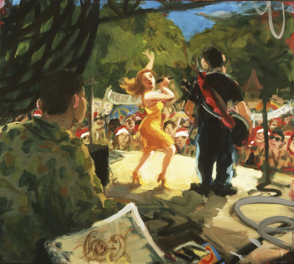Expressive colourful painting of a female singer