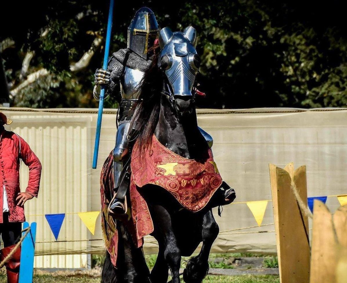 A knight on horseback preparing to joust