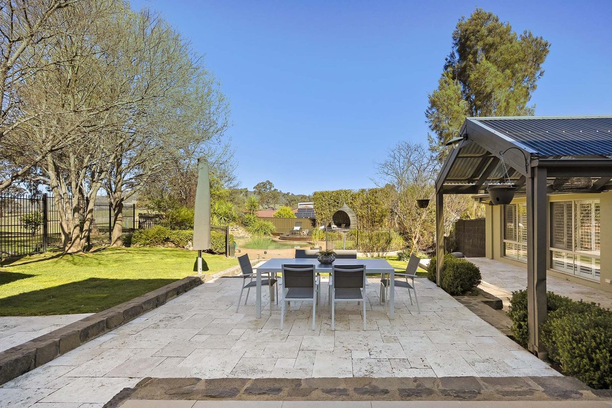 back patio with dining setting