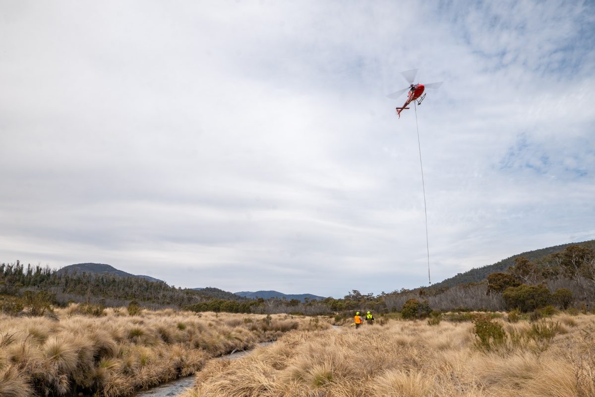 Helicopter flying over national park