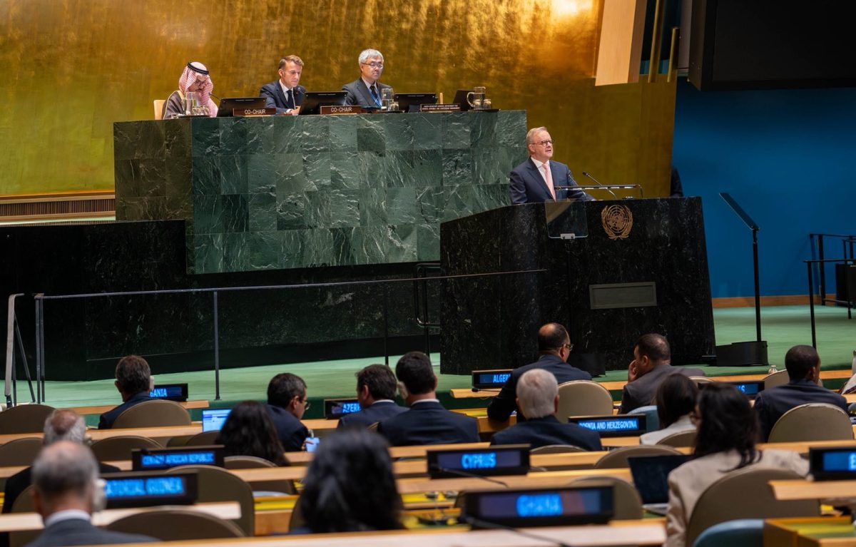 Anthony Albanese at the United Nations when recognising Palestine 