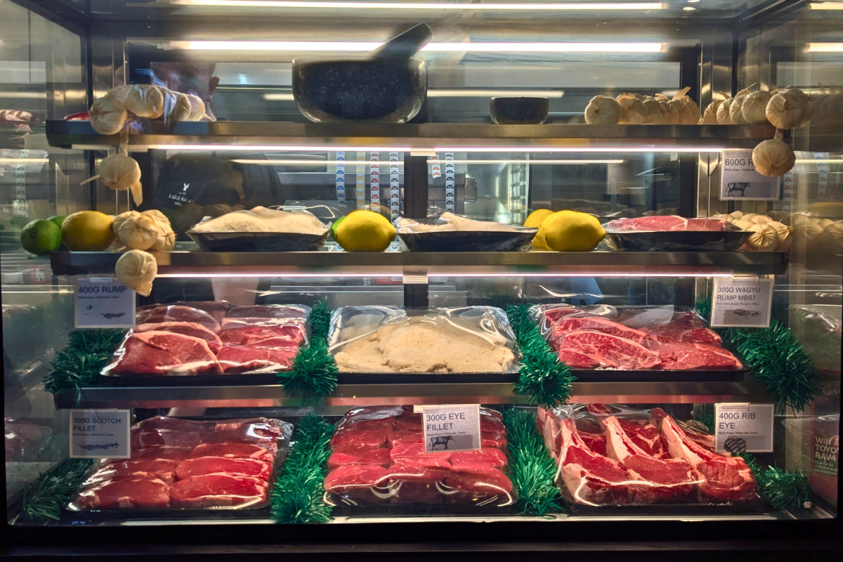 Cabinet of steaks.
