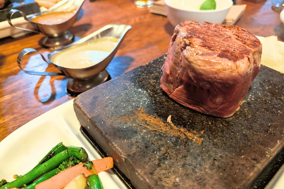Steak on a hot rock.