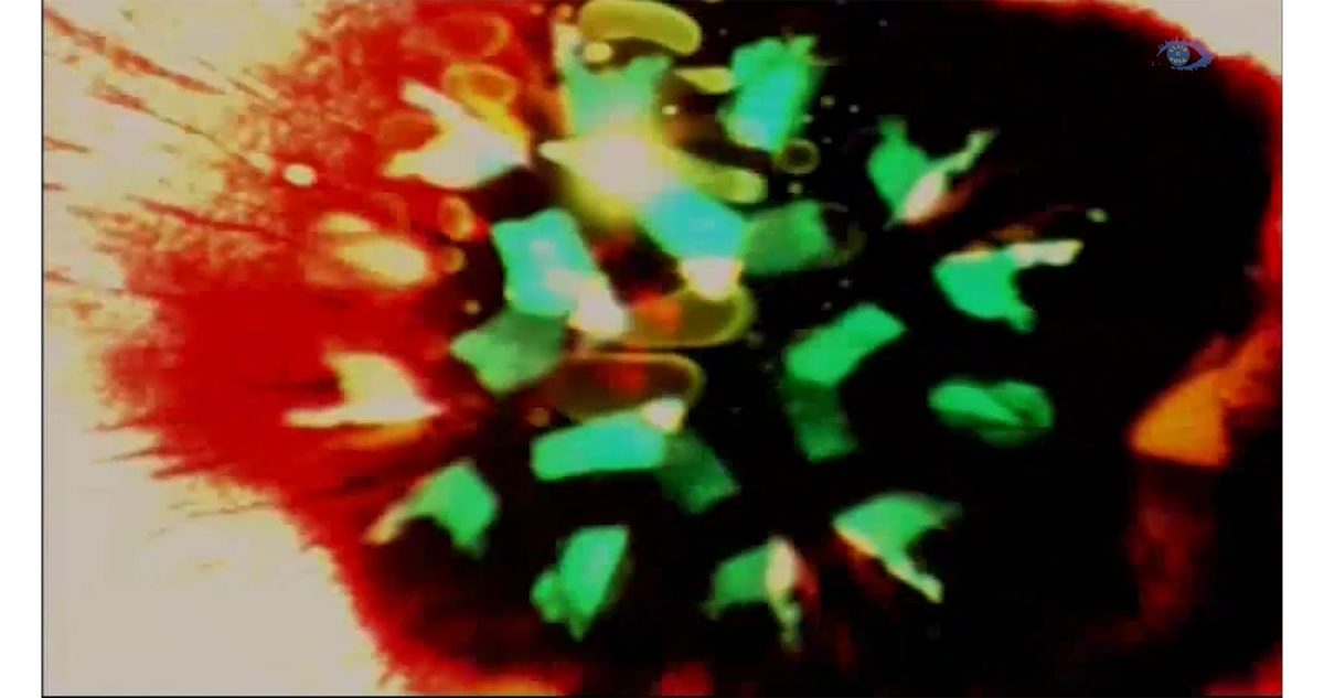 Polychrome abstract design with green, red and black