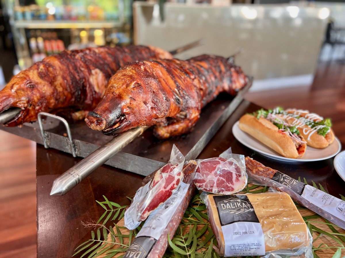 cooked pigs on the spit
