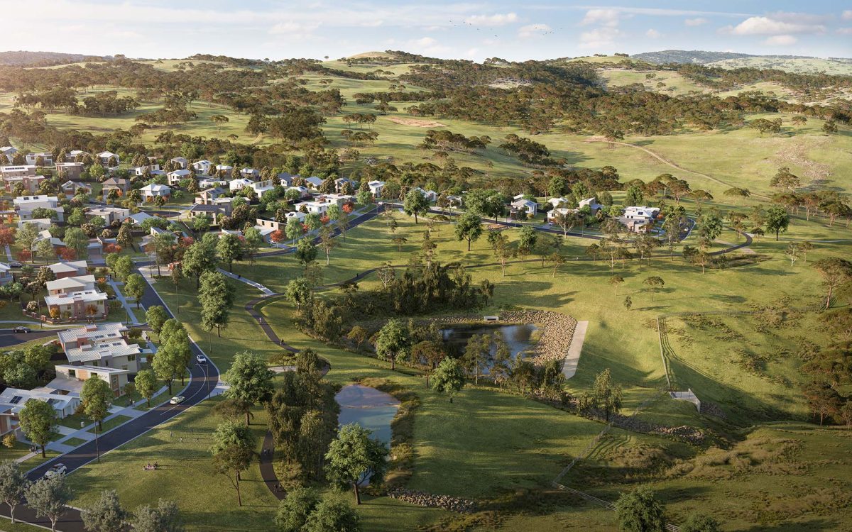 Render of a birds-eye view of Ginninderry