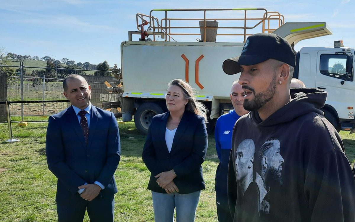 Nick Kyrgios at the sod turning for the Gunghalin tennis centre: coaching on the horizon.