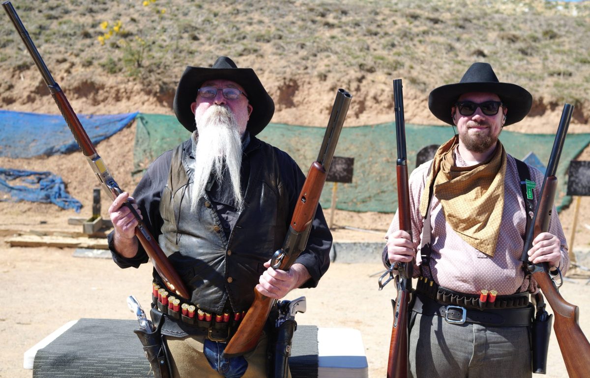 Majura Rangers, Phil "Lightning" Black and Craig "El Nacho Bandito" Tregear pose with some of their period-appropriate firearms