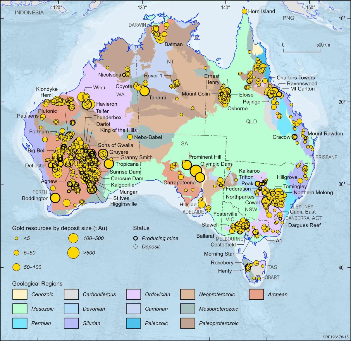 Map of Australia's gold reserves, 2025