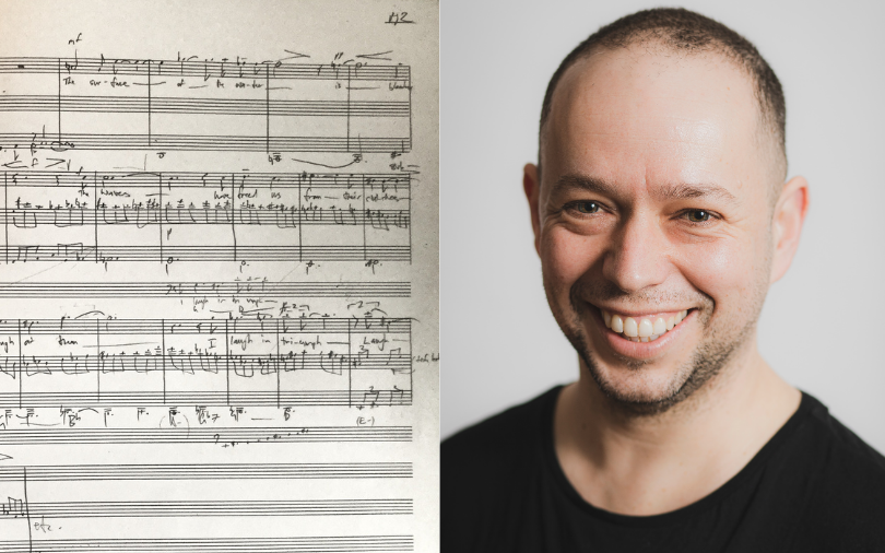 A music sheet and headshot of Luke Styles