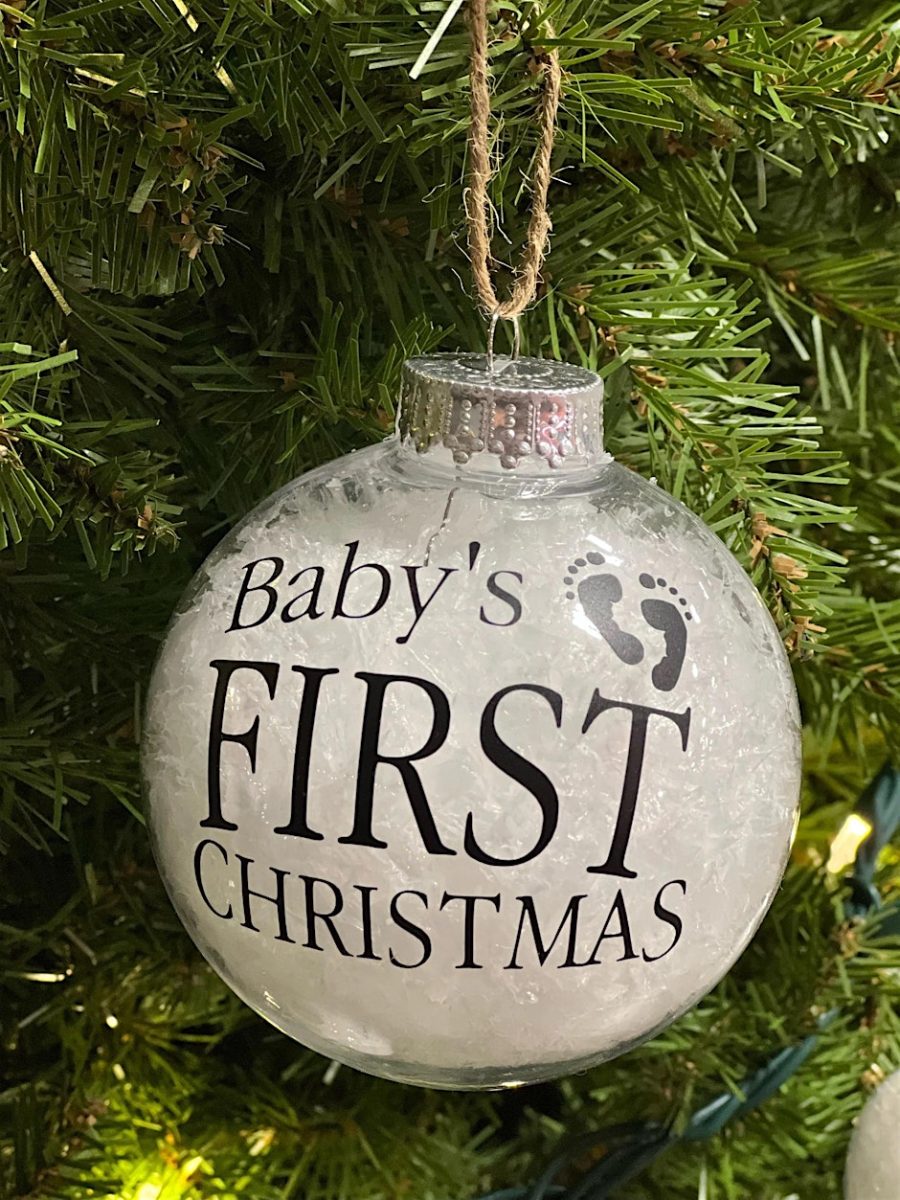 A bauble hanging in a Christmas tree