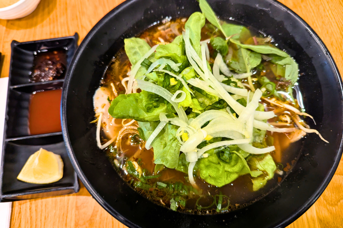 A bowl of Vietnamese soup.