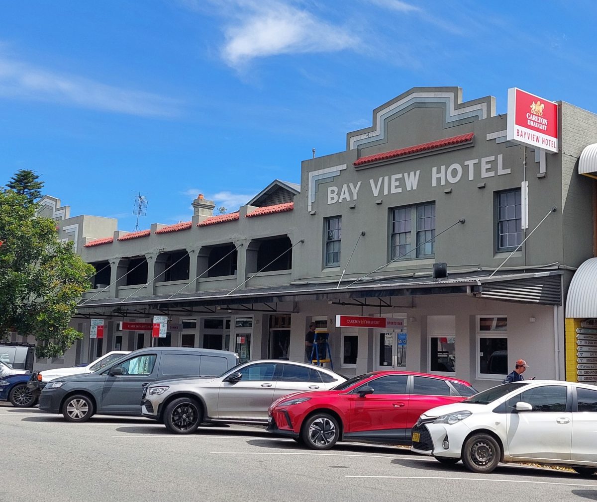 The outside of the Bayview Hotel, as of October 2025