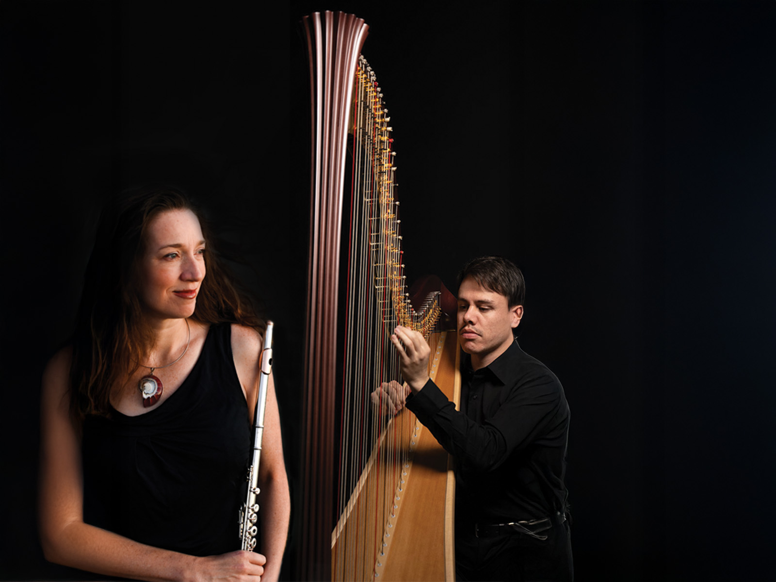 Flautist Sally Walker and harpist Rowan Phemister