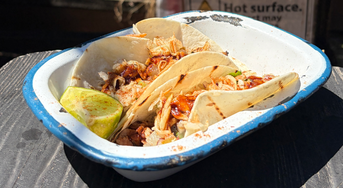 tacos with smoked meat in a bowl