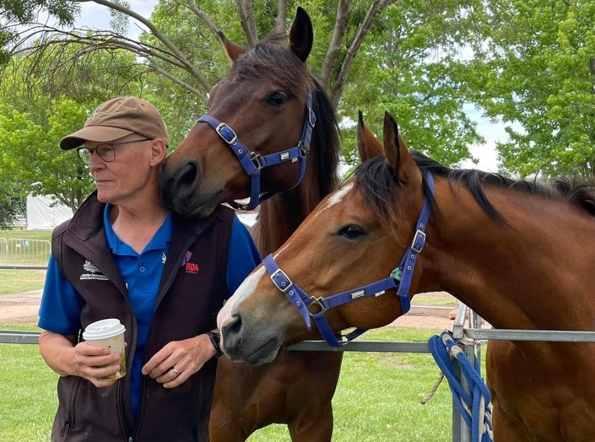 Man standing with horses.