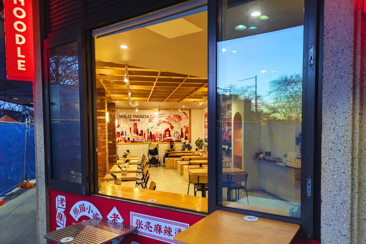 Looking through a restaurant window.