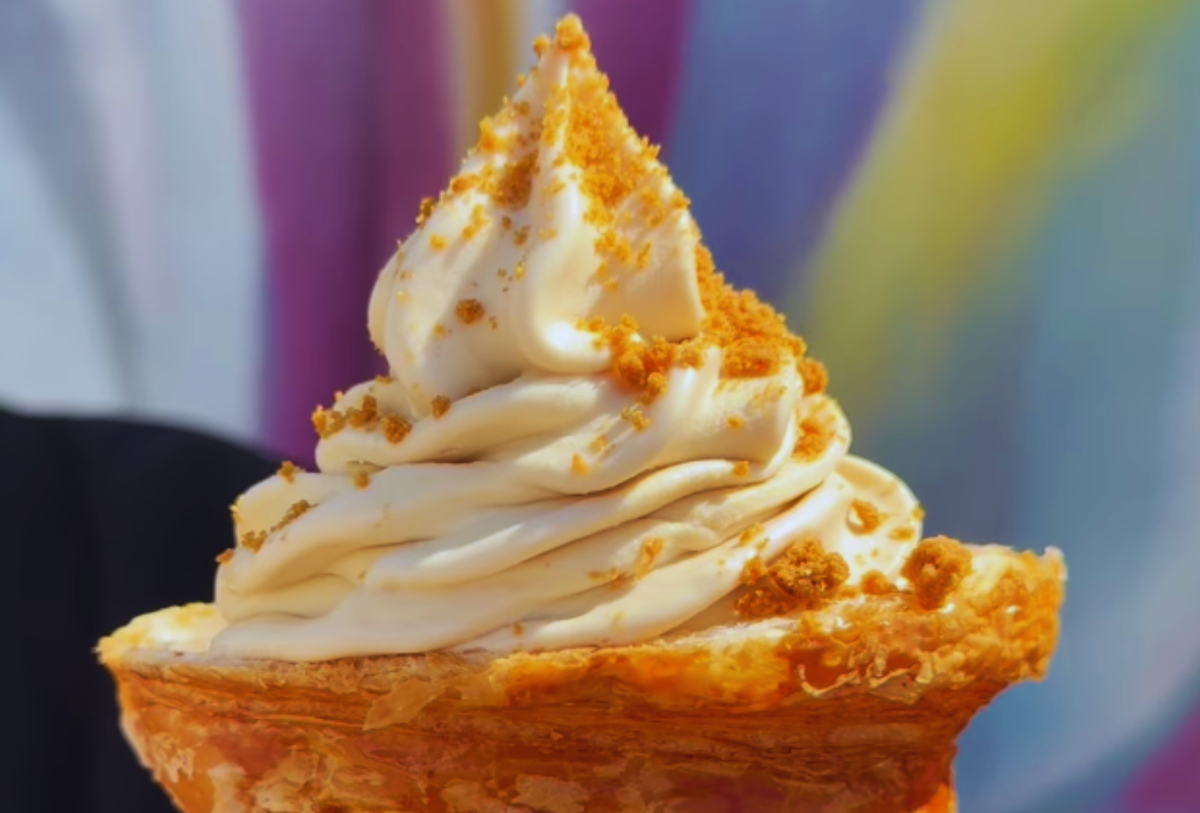 Soft serve ice cream in a pastry shell.