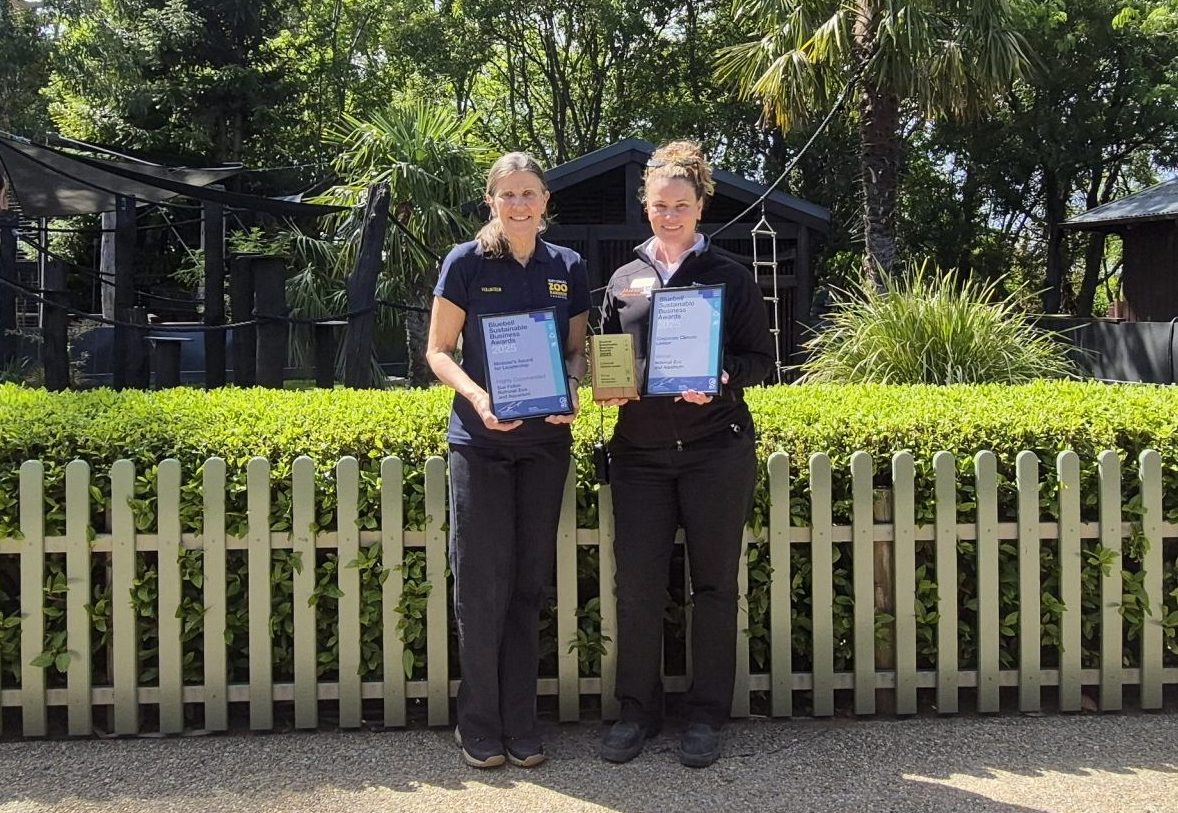 Sue Fallon and Renee Nasserpour holding awards