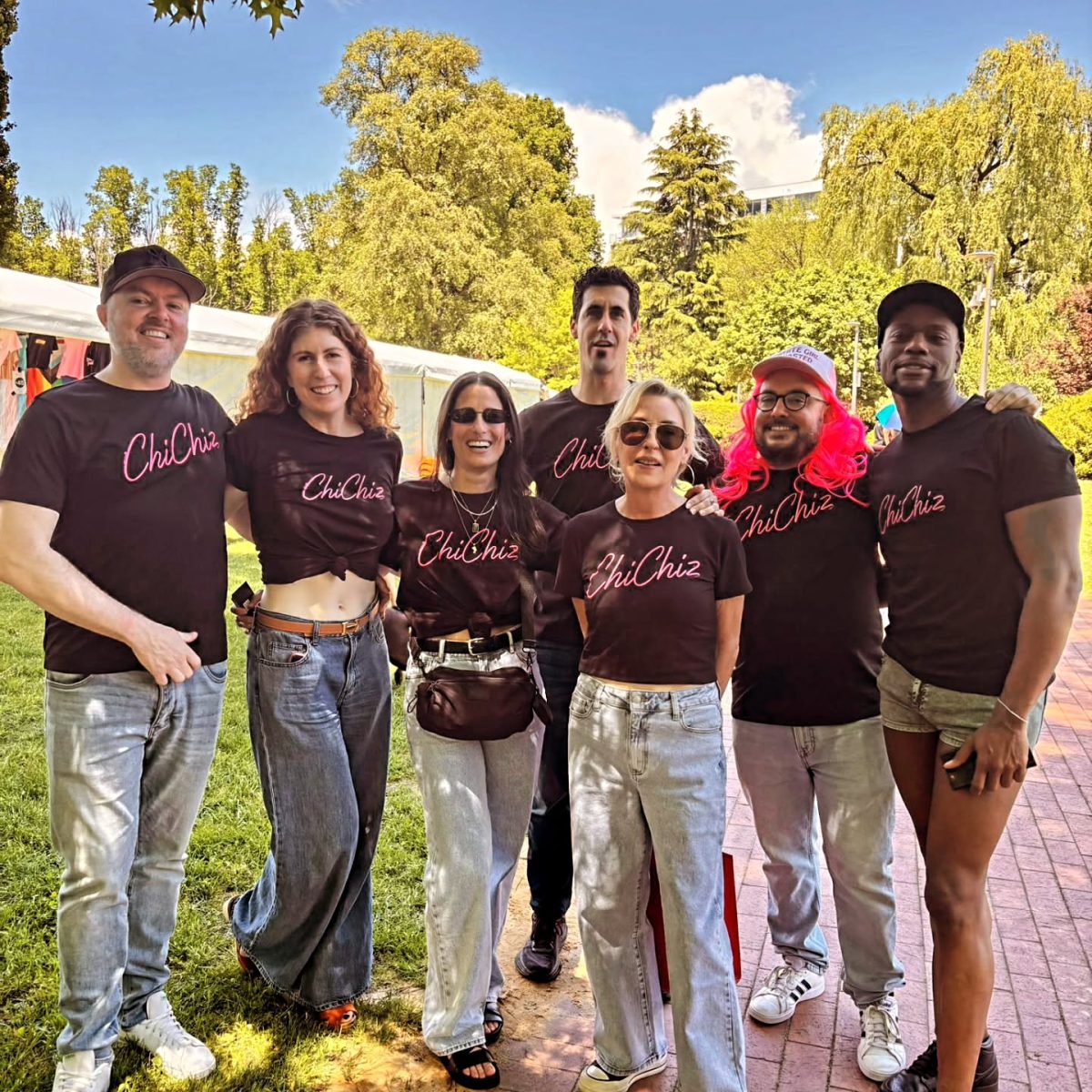 Group photo of people in ChiChiz branded t-shirts