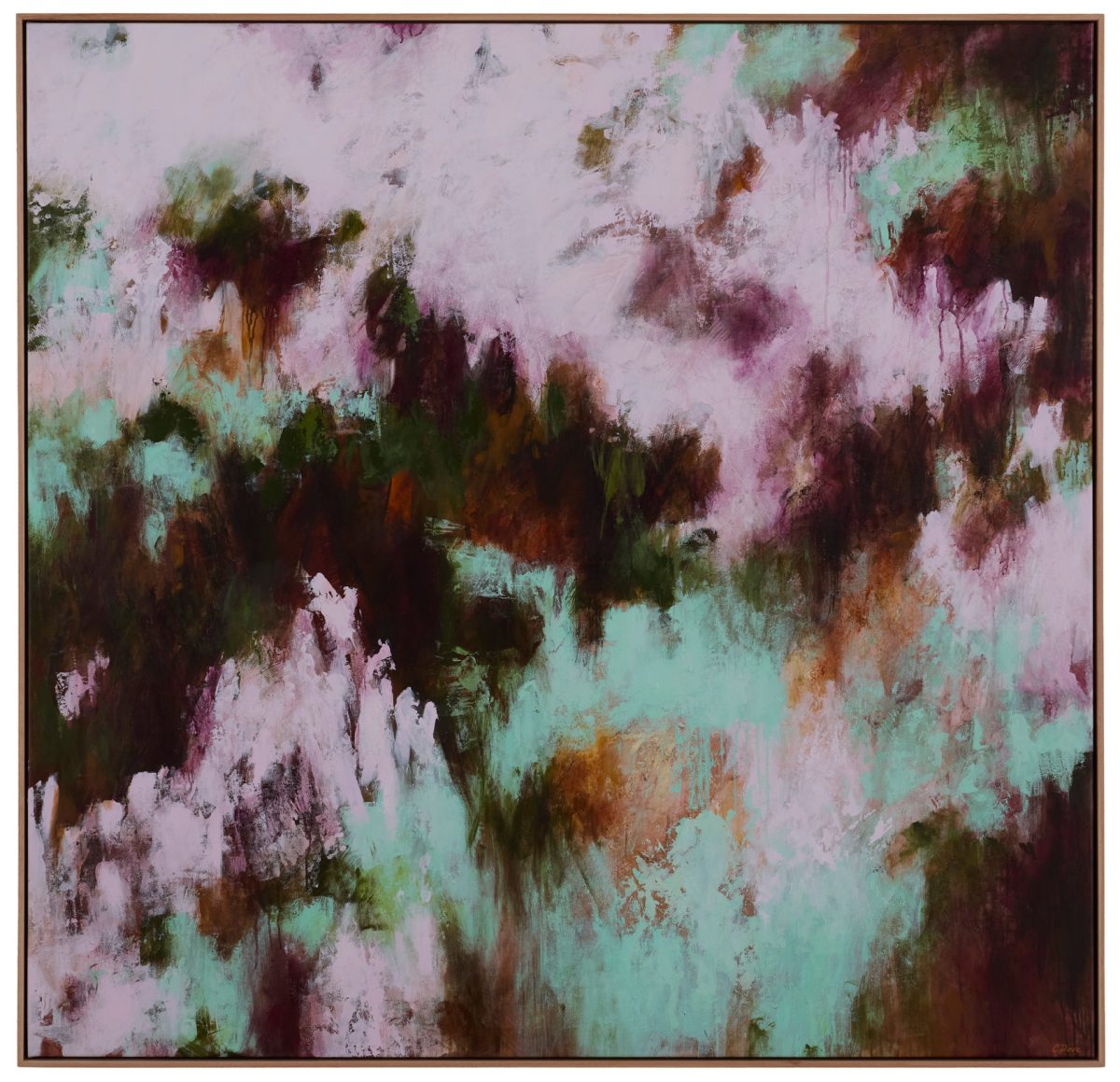 Pink, blues and purple abstract painting