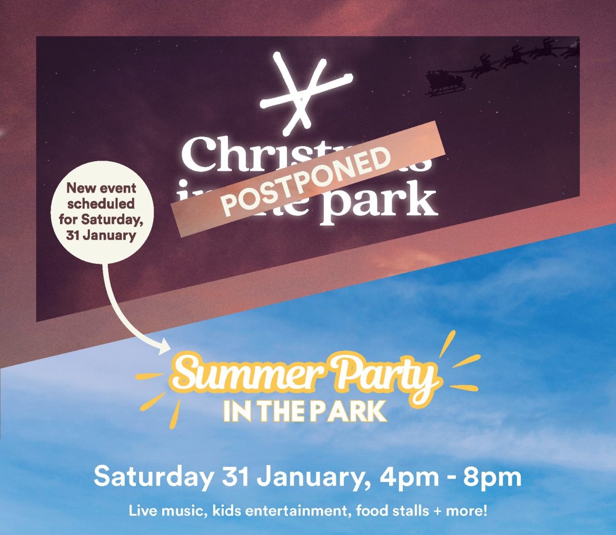 Christmas in the Park postponed event poster 