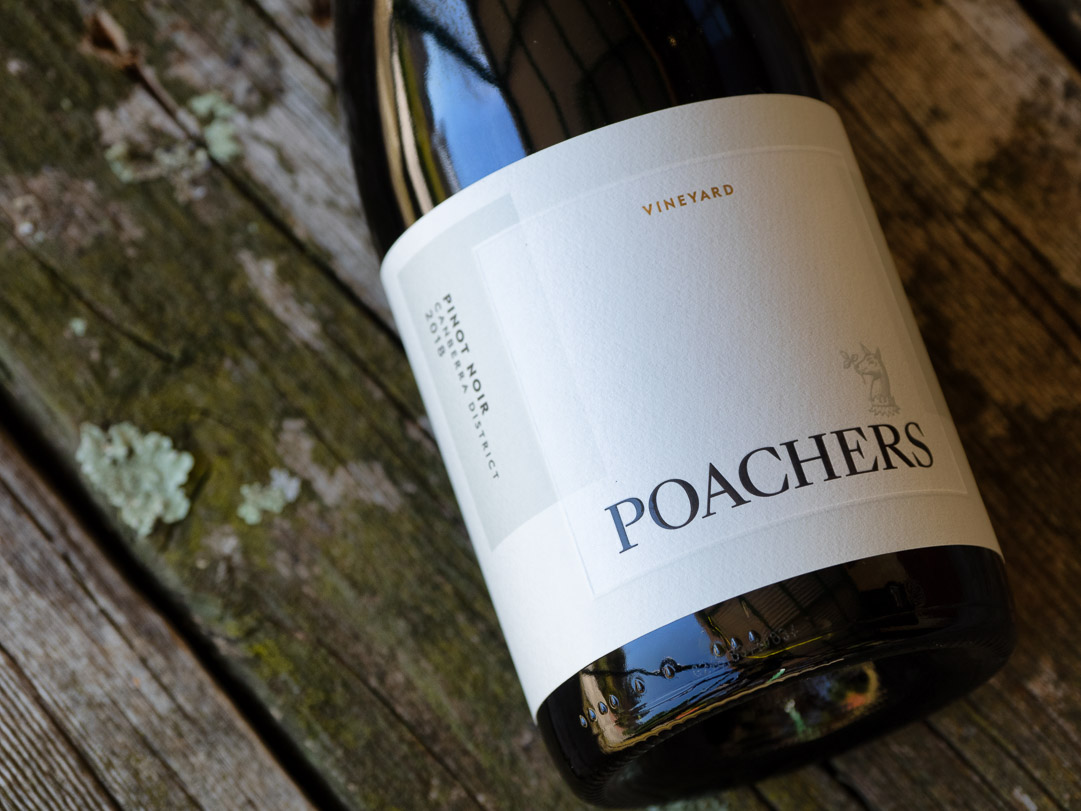 Bottle of poachers wine close up