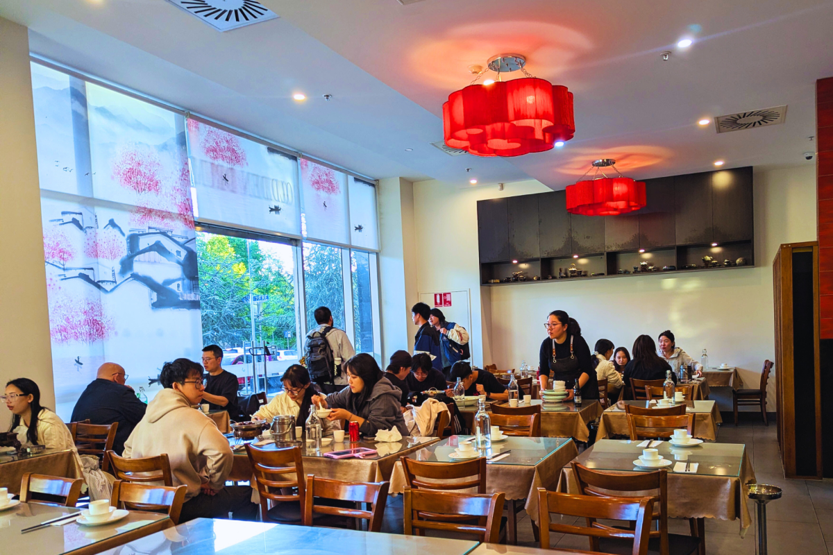 Dining room of people.
