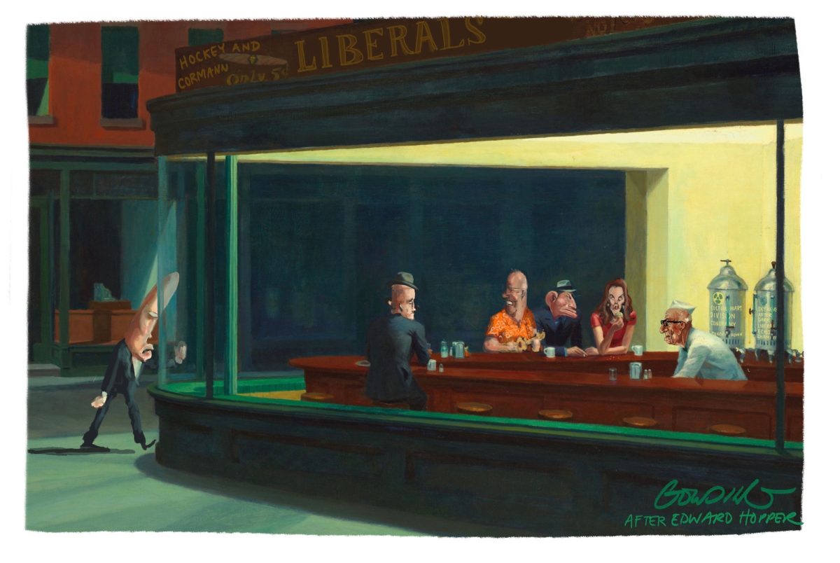 Cartoon of a famous painting of NightHawks