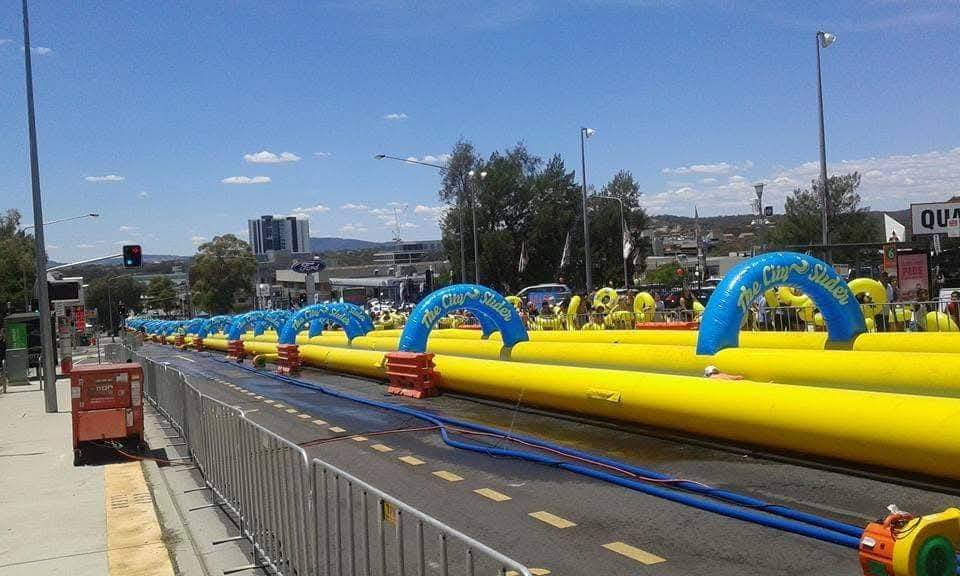 Giant waterslide on Cohen Street, Belconnen