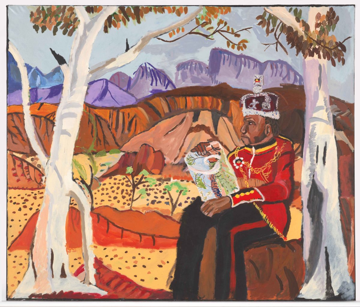Painting of an artist seated in front of a landscape painting