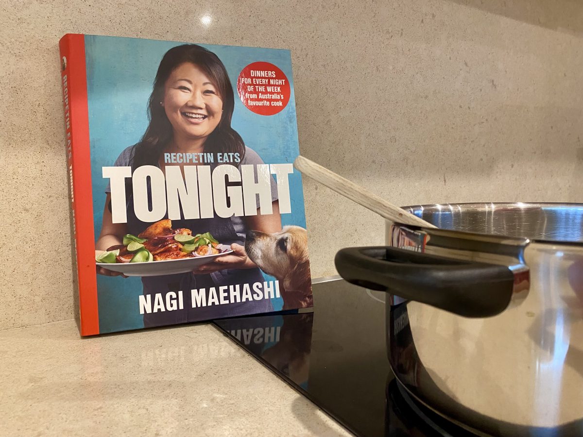 RecipeTin Eats Tonight book next to a pot