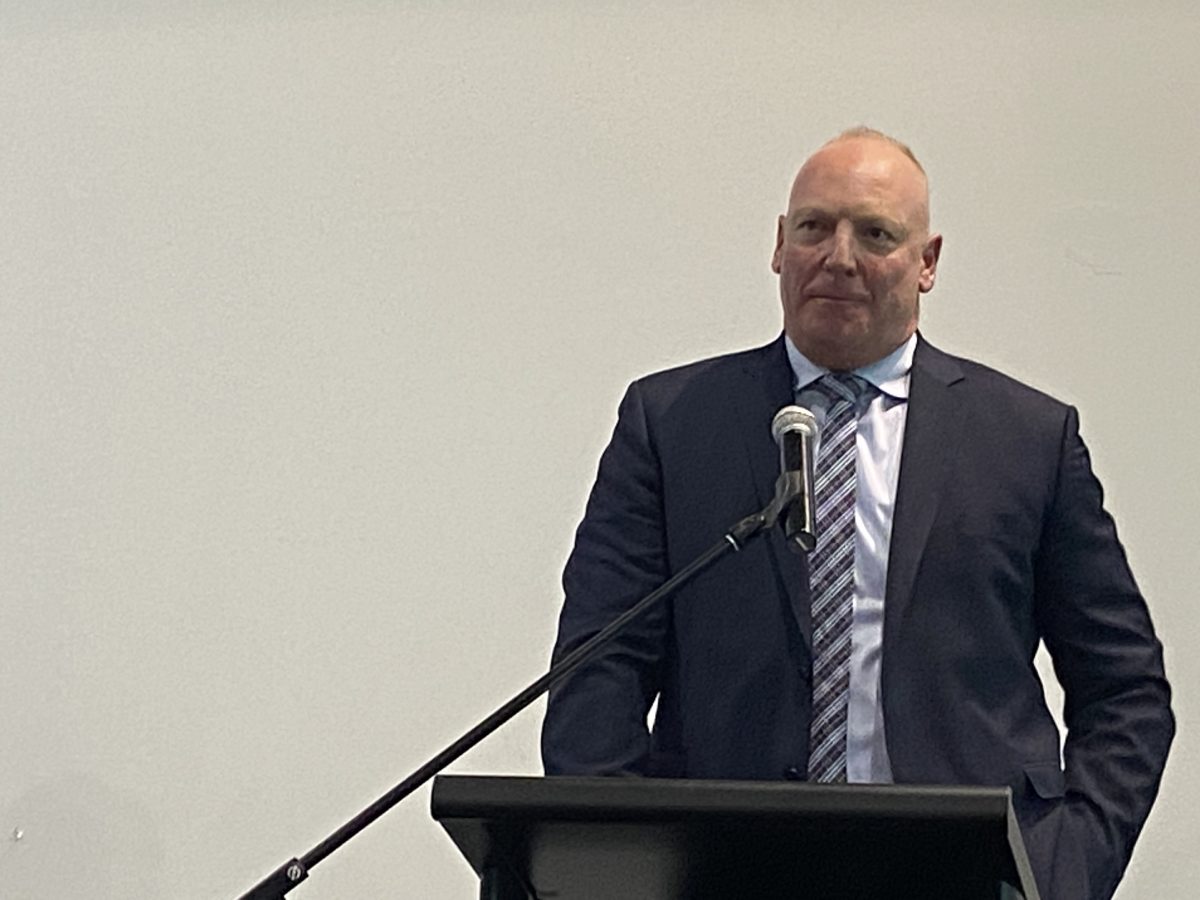 Greg Boorer, ACT Cricket Board Chair, speaking at the Lord's Taverers' dinner at Manuka Oval. Photo: Jennifer Andrew.