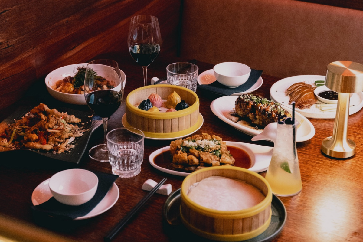A banquet spread of Chinese food.
