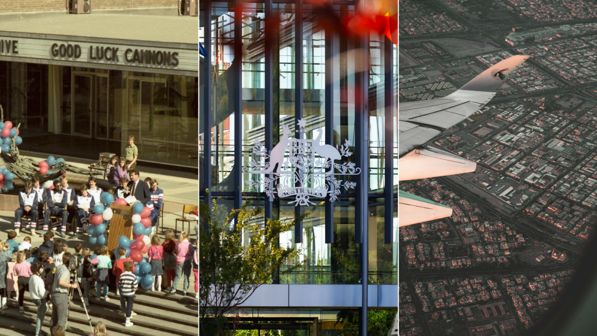old Canberra photo, Canberra public service building, plane wingtip