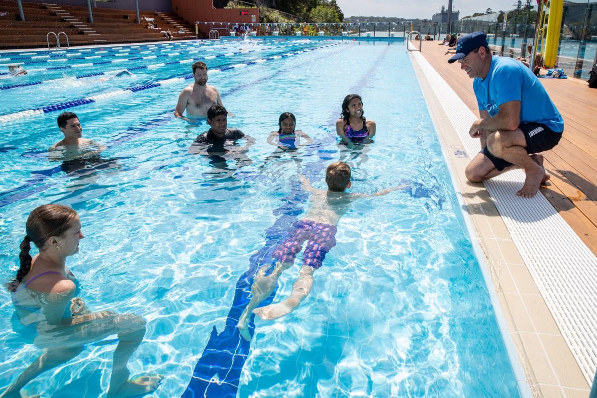 group of people in a pool