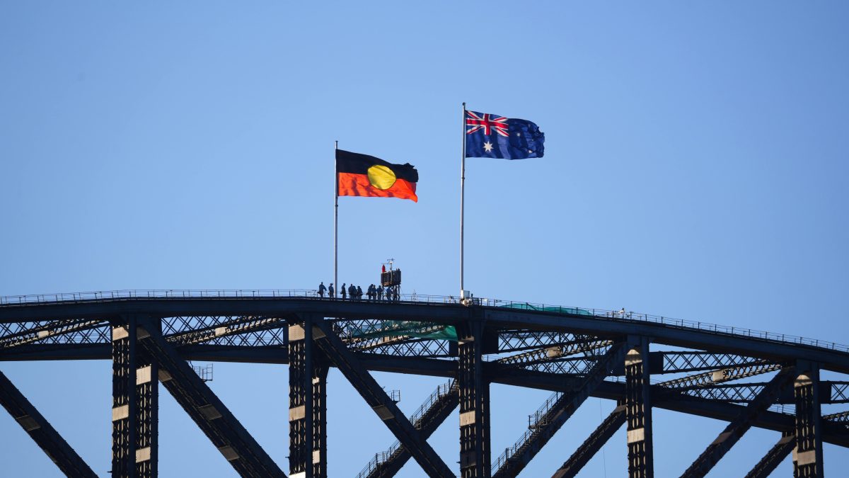 Aboriginal and Australian flag on Harbour bridge 