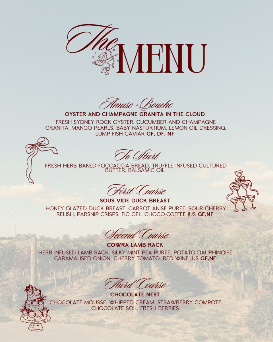 Brindabella Hills Winery Valentine's Day menu