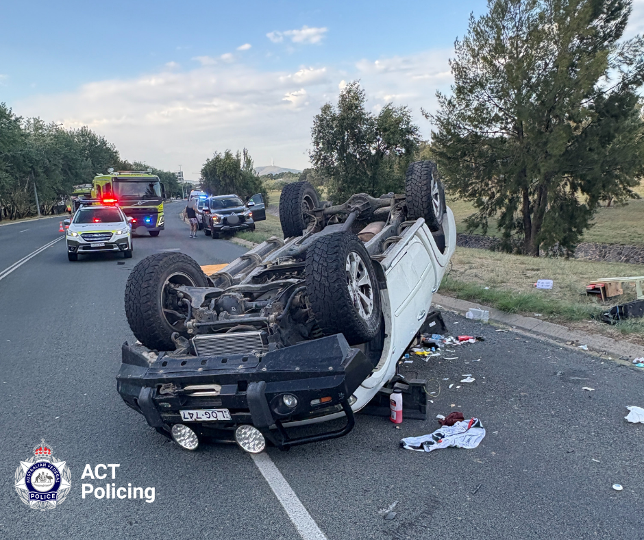 ute after flipping in single-vehicle crash