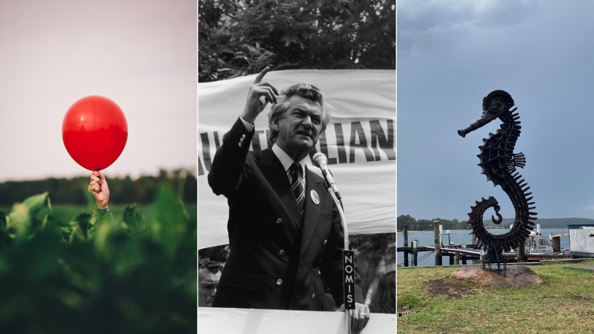 red balloon, Bob Hawke, seahorse sculpture
