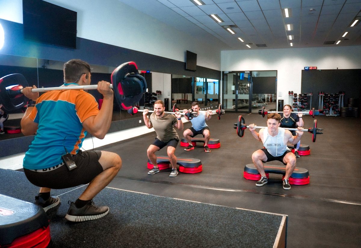 Strength training class in session