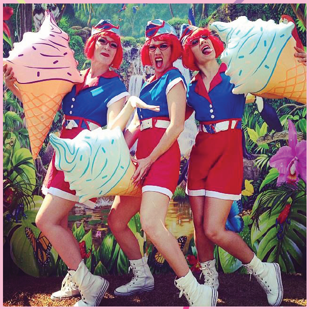 people with giant ice creams