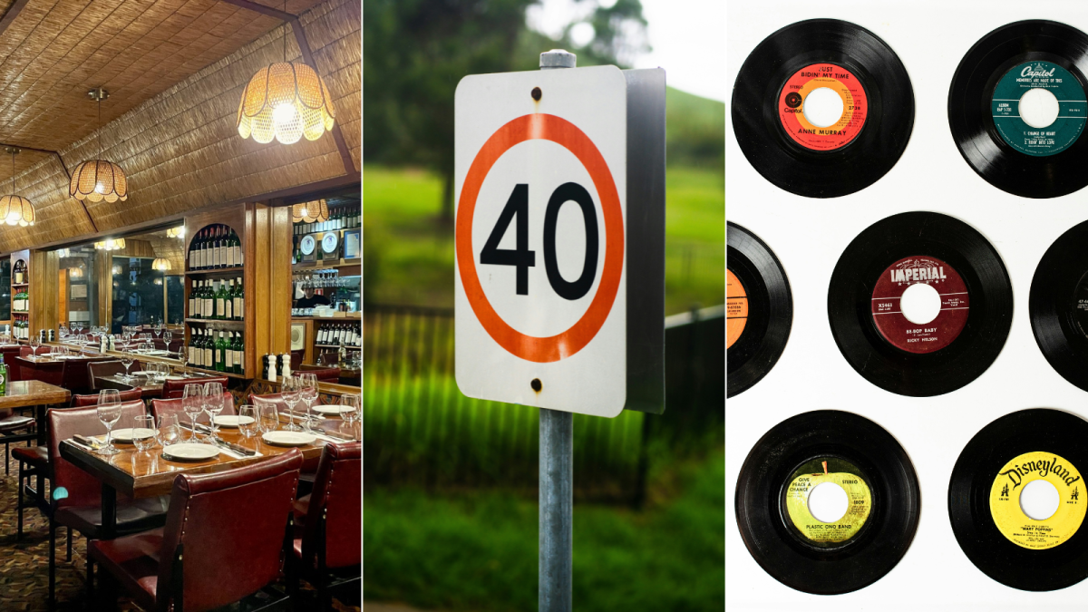 restaurant interior, speed sign, records