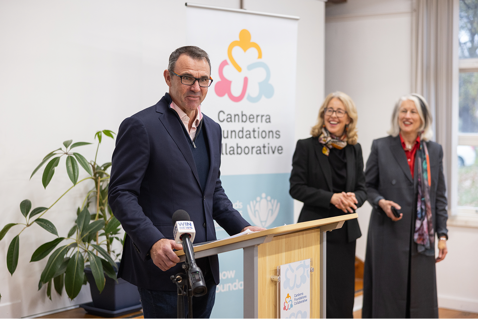 John James Foundation CEO Joe Roff, Snow Foundation's Georgina Byron AM and Hands Across Canberra CEO Genevieve Jacobs
