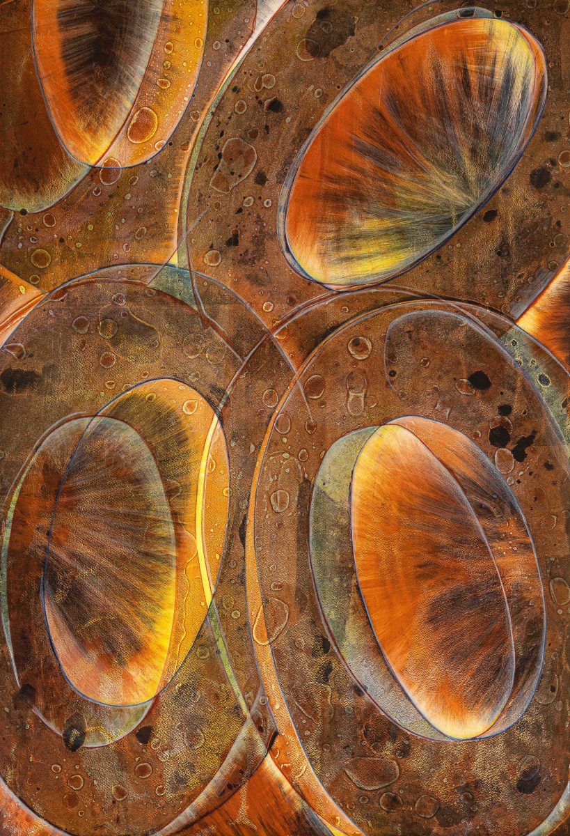 Portrait format, four brown spheres