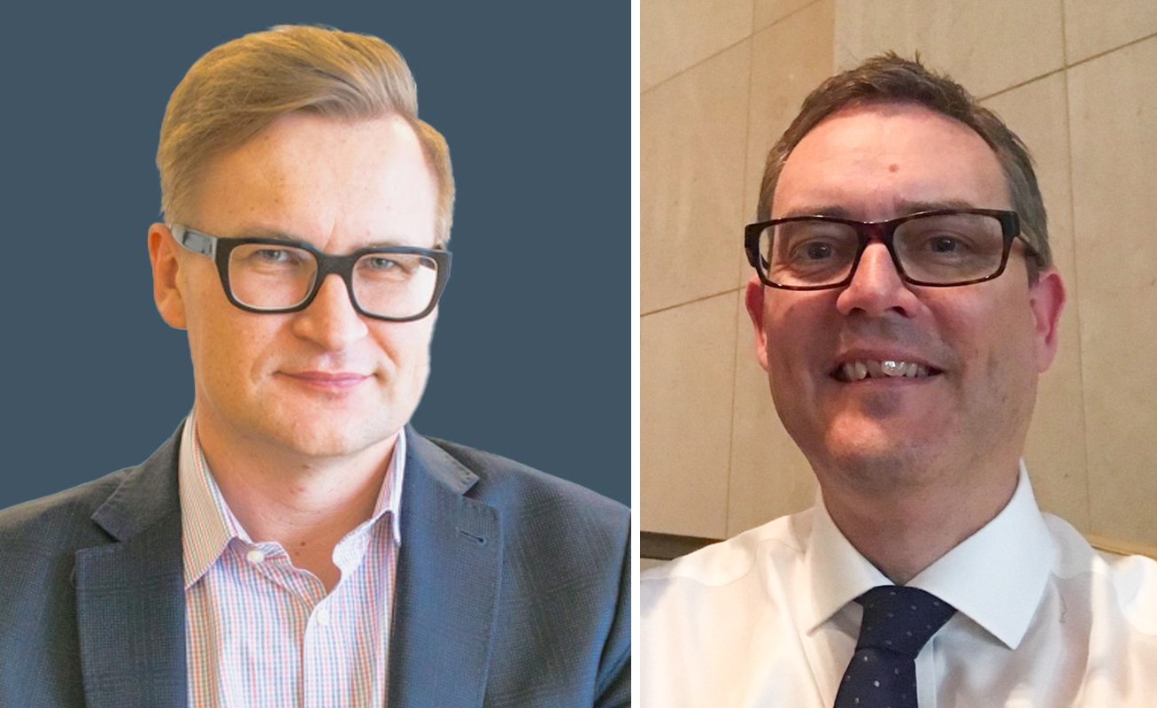 combined image of two smiling men 