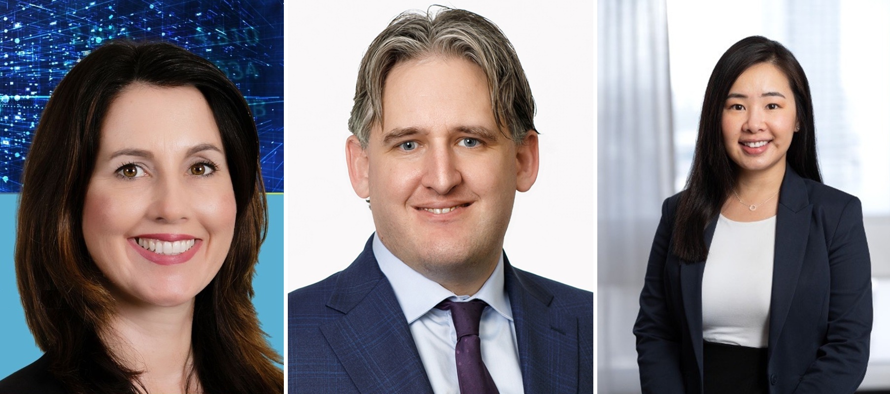 headshots of a man and two women