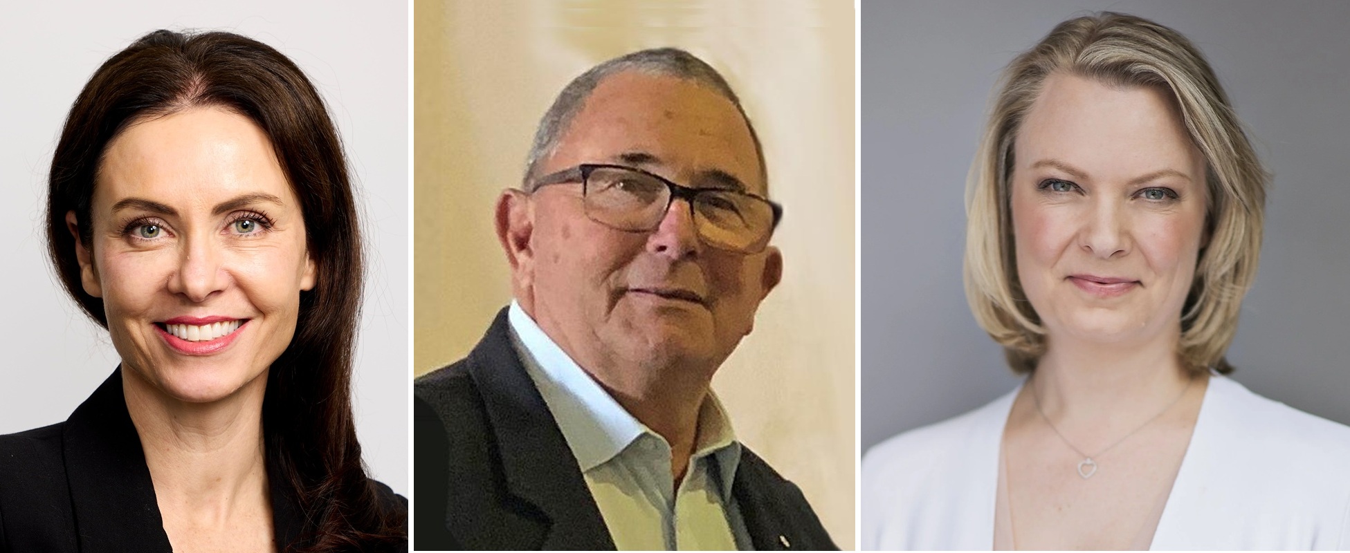 headshots of a man and two women
